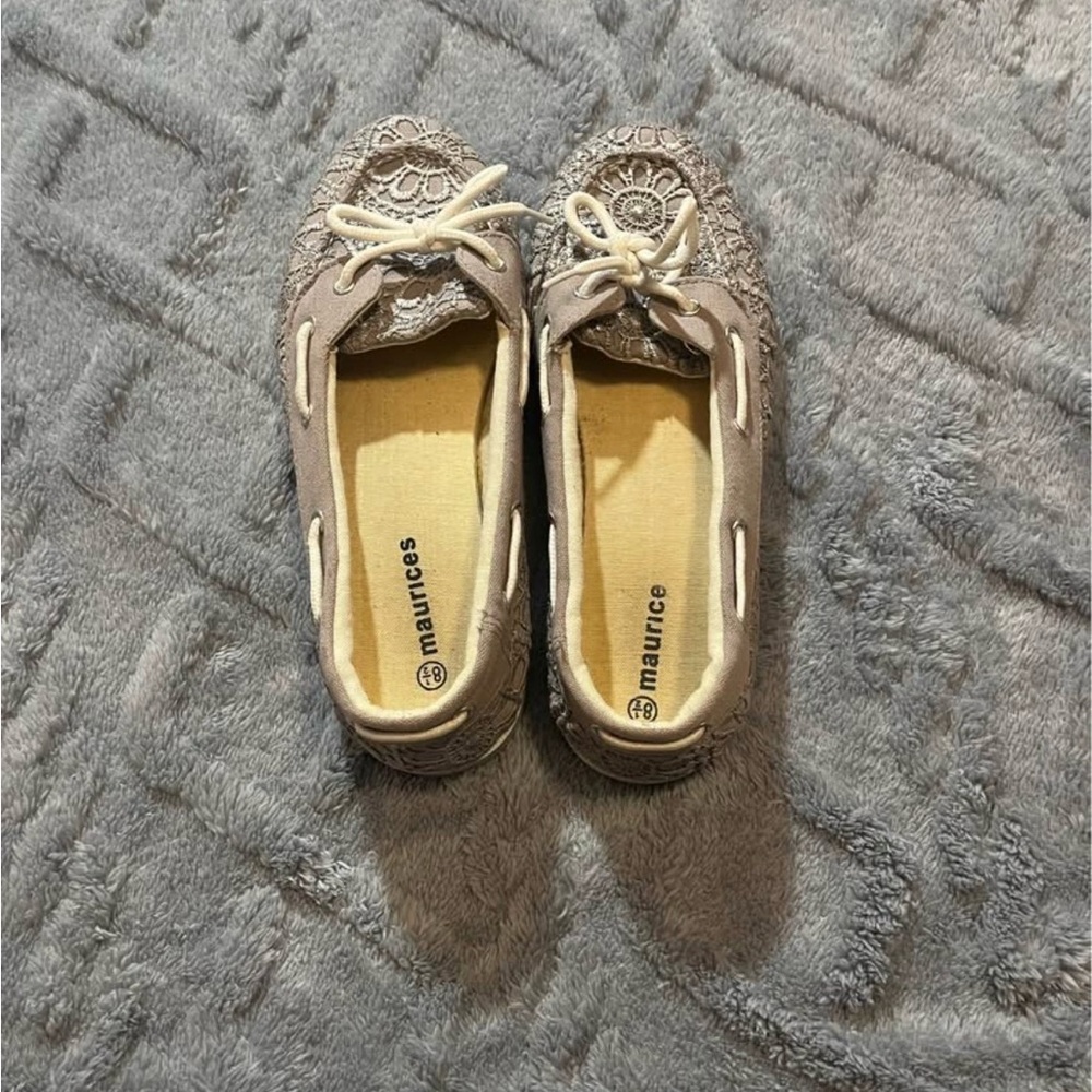 Maurices Taupe Lace Flats with Cream Details